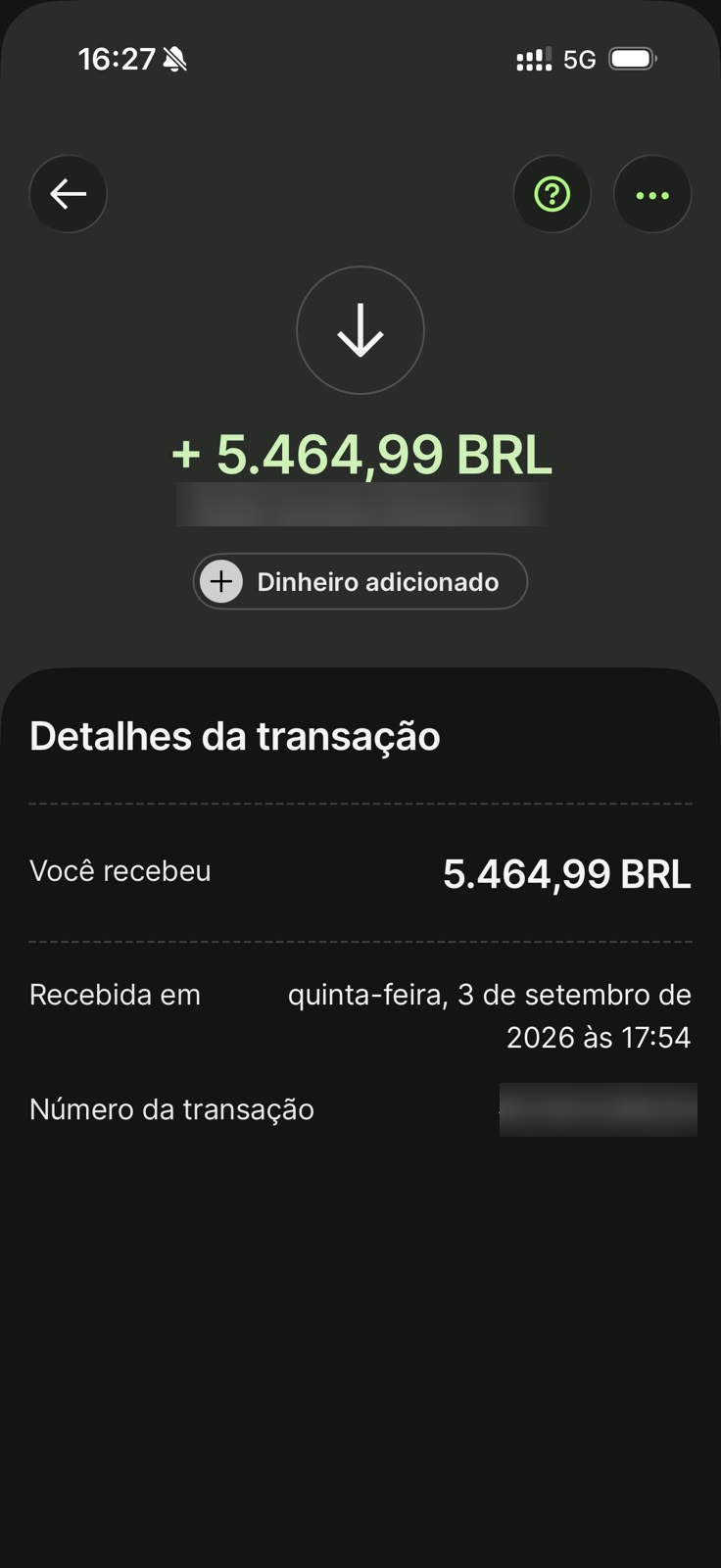 Comprovante de recebimento na Wise